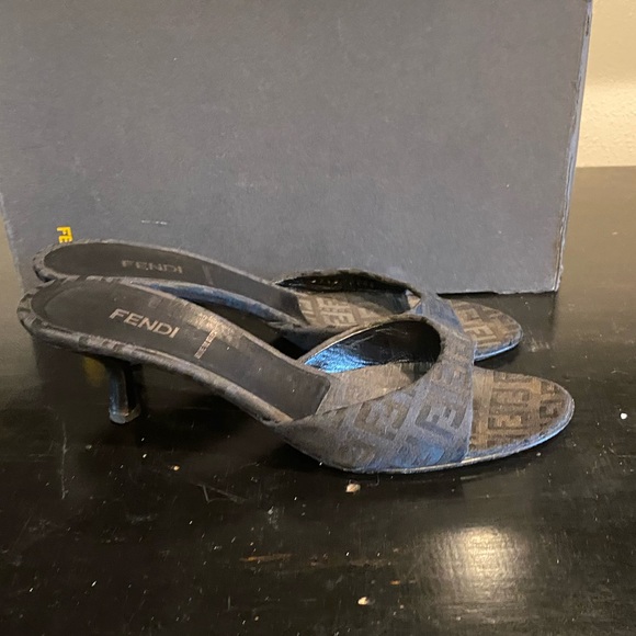 FENDI FF MULES BLACK SIZE:7.5 PREOWNED - Picture 1 of 7